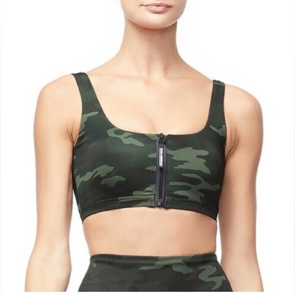 NWT GOOD AMERICAN GREEN CAMO SPORTS BRA ZIP LARGE - Picture 1 of 6